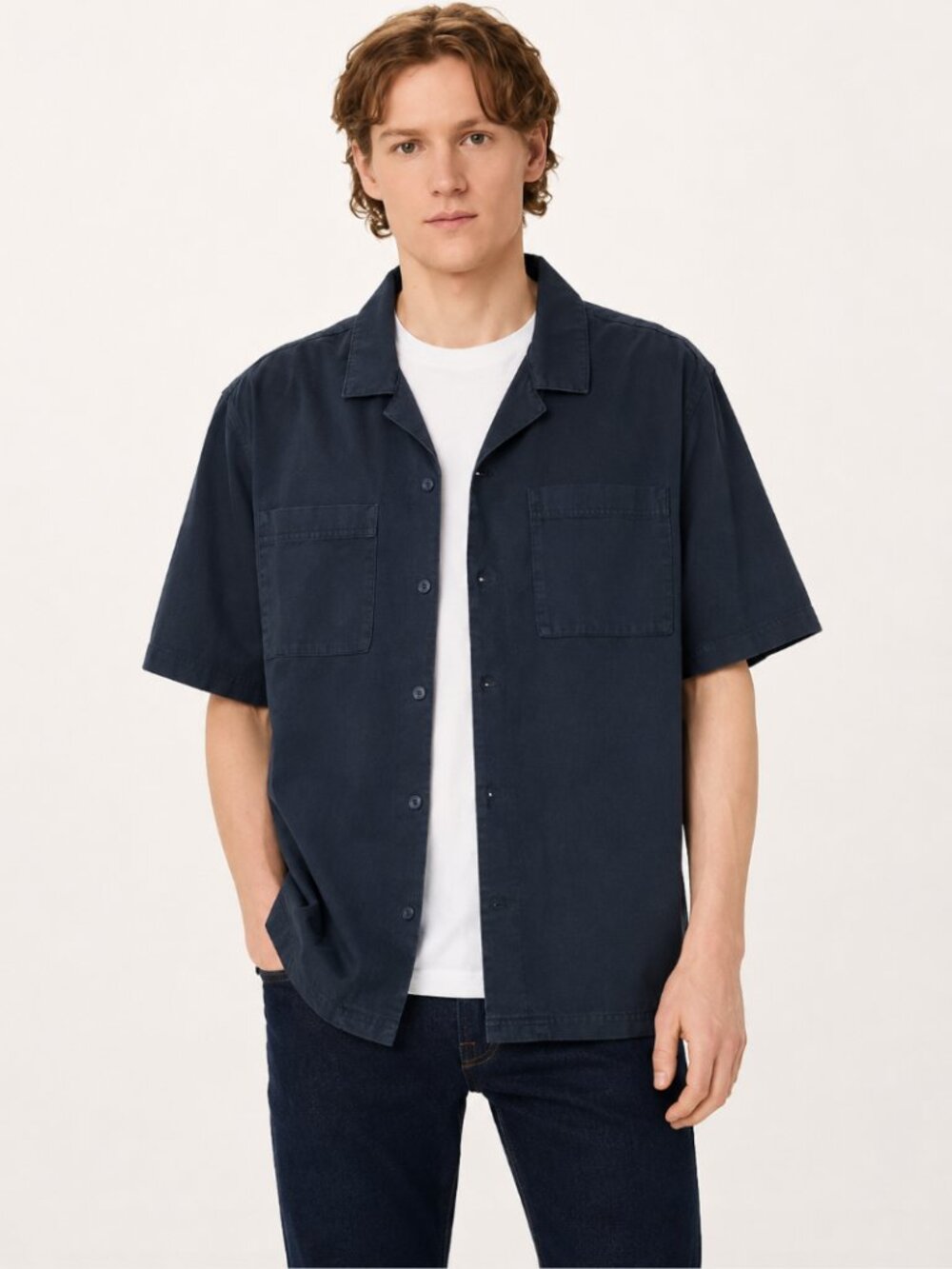 Frank And Oak Camp Collar Shirt Midnight Navy Mens Medium NWT Minimalist Resort